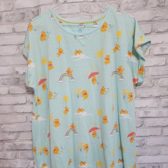 Disney Store Womens XL/XXL Winnie Pooh Nightshirt Gown Blue Rainbow Sun Clouds - Picture 1 of 8